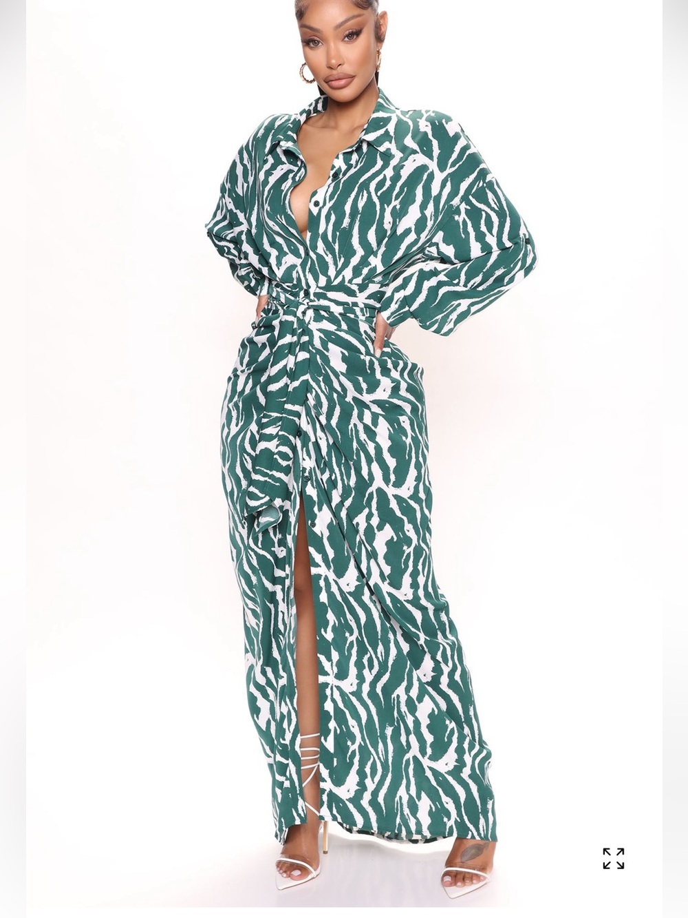 Fashion Nova Green and White Zebra-Print Maxi Skirt